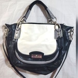 Authentic Coach Kristin Spectator Round Leather Color Block Two Tone Satchel
